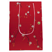 フェスティバル新年の天皇赤さくらんぼの花 ミディアムペーパーバッグ (裏面)