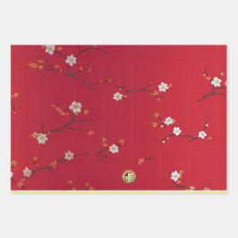 フェスティバル新年の天皇赤さくらんぼの花 ラッピングペーパーシート
