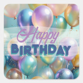 フェスティバル明るいバ鮮やかーカラフルバルーン誕生日 スクエアシール (正面)