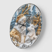 フェスティバル時計とサンタとトナカイ ラージ壁時計 (傾斜)