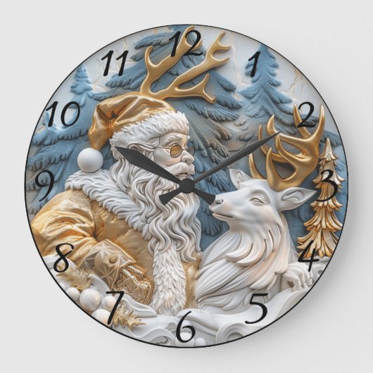 フェスティバル時計とサンタとトナカイ ラージ壁時計 (正面)
