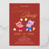 フェスティバル書かわいい猫赤いクリスマスパーティー 箔招待状 (正面)