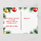 フェスティバル松の枝とボール写真クリスマス シーズンポストカード (裏面)