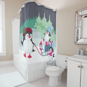 フェスティバル林雪のシーンでかわいいペンギンの家族 シャワーカーテン