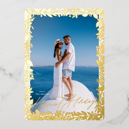 フェスティバル果実伝統的金ゴールドフレームHAPPIEST 箔シーズンカード (正面)