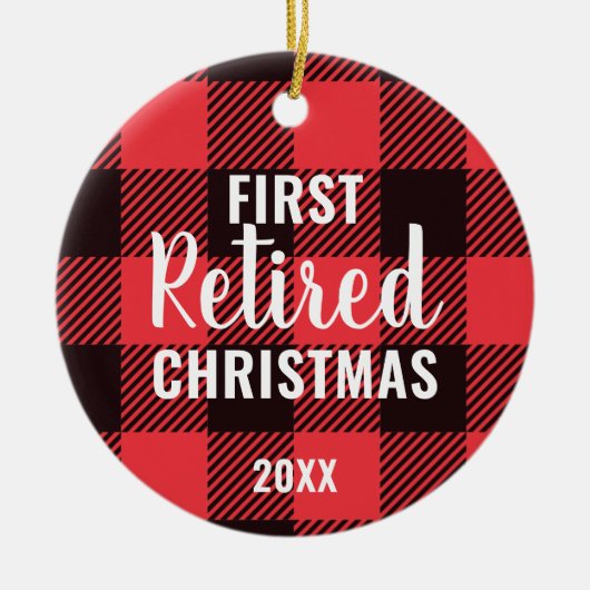 フェスティバル格子状パーソナライズされた初めてのクリスマス退職した セラミックオーナメント (正面)
