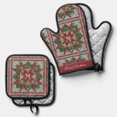 フェスティバル森林動物パッチワークモノグラムの 鍋つかみ&鍋敷きセット (正面/裏面)