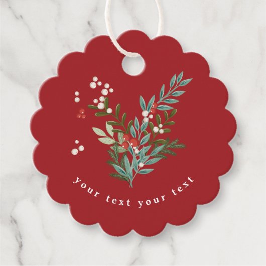 フェスティバル植物性フローラクリスマス伝統的レッド フェイバータグ (正面)