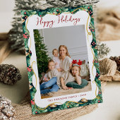 フェスティバル植物緑のパターンのクリスマスフォト シーズンカード