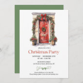 フェスティバル水の色rustic赤いドア赤いボウリース 招待状 (正面/裏面)