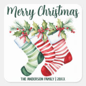 フェスティバル水彩クリスマスストッキング スクエアシール (正面)