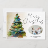フェスティバル水彩クリスマスツリーの芸術的写真 シーズンカード (正面)