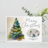 フェスティバル水彩クリスマスツリーの芸術的写真 シーズンカード (スタンド正面)