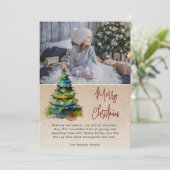 フェスティバル水彩クリスマスツリーの芸術的写真 シーズンカード (スタンド正面)