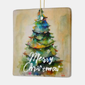 フェスティバル水彩クリスマスツリーの芸術的写真 セラミックオーナメント (左)