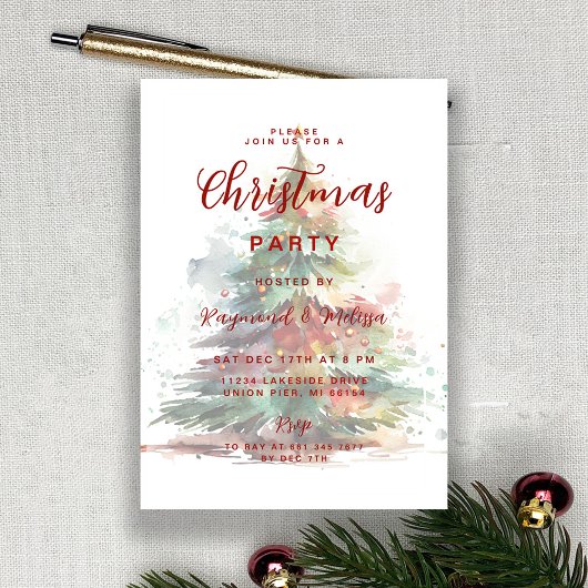 フェスティバル水彩クリスマスツリーパーティーオーバーレイ シーズンカード