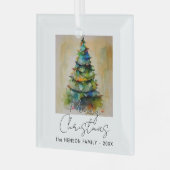 フェスティバル水彩クリスマスツリー芸術的スケッチ ガラスオーナメント (正面左)