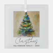 フェスティバル水彩クリスマスツリー芸術的スケッチ ガラスオーナメント (正面)