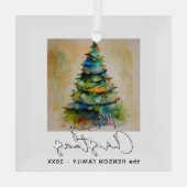 フェスティバル水彩クリスマスツリー芸術的スケッチ ガラスオーナメント (裏面)