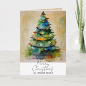 フェスティバル水彩クリスマスツリー芸術的スケッチ シーズンカード (正面)