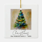 フェスティバル水彩クリスマスツリー芸術的スケッチ セラミックオーナメント (裏面)