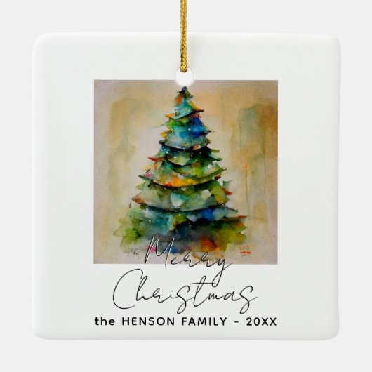 フェスティバル水彩クリスマスツリー芸術的スケッチ セラミックオーナメント (裏面)