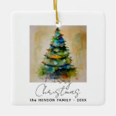 フェスティバル水彩クリスマスツリー芸術的スケッチ セラミックオーナメント (正面)
