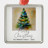 フェスティバル水彩クリスマスツリー芸術的スケッチ メタルオーナメント (正面)