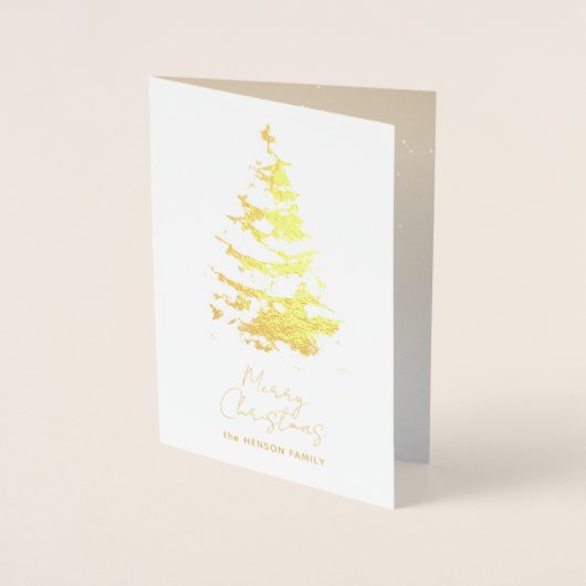 フェスティバル水彩クリスマスツリー芸術的金ゴールド 箔カード (正面)