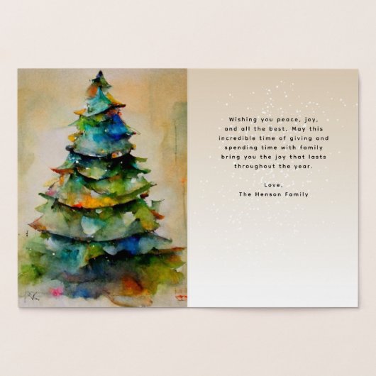 フェスティバル水彩クリスマスツリー芸術的金ゴールド 箔カード (内部)