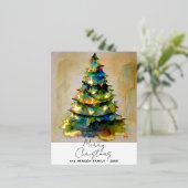フェスティバル水彩クリスマスツリー芸術的金ゴールド 箔シーズンポストカード (立ち正面)