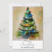フェスティバル水彩クリスマスツリー芸術的 シーズンカード (正面)