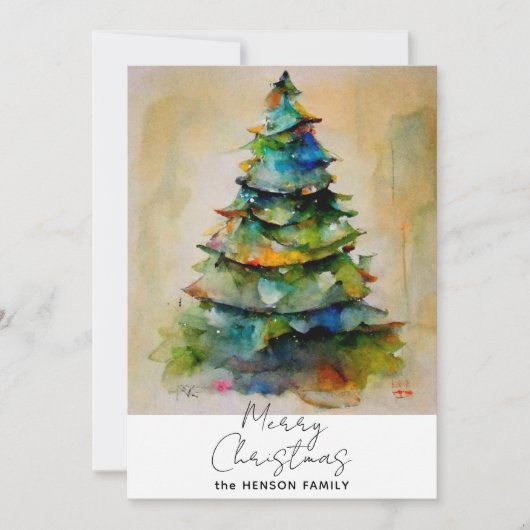 フェスティバル水彩クリスマスツリー芸術的 シーズンカード (正面)