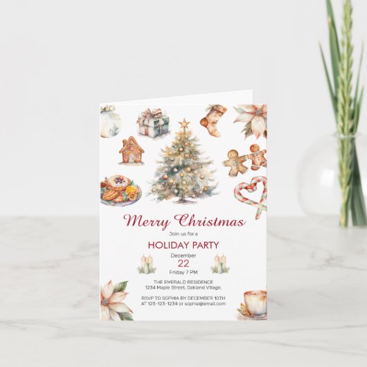 フェスティバル水彩クリスマスパーティー 招待状 (正面)