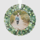 フェスティバル水彩グリーンリースファミリーフォト オーナメント (裏面)