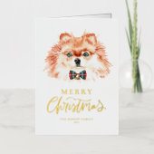フェスティバル水彩ポメラニア犬ドッグメリークリスマス 箔シーズンカード (正面)