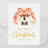 フェスティバル水彩ポメラニア犬ドッグメリークリスマス 箔シーズンポストカード (正面)