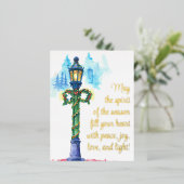 フェスティバル水彩ランプポストクリスマス 箔シーズンポストカード (立ち正面)