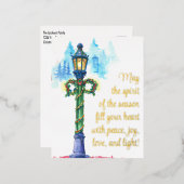 フェスティバル水彩ランプポストクリスマス 箔シーズンポストカード (正面/裏面)