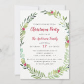 フェスティバル水彩リースクリスマスパーティーカード 招待状 (正面)