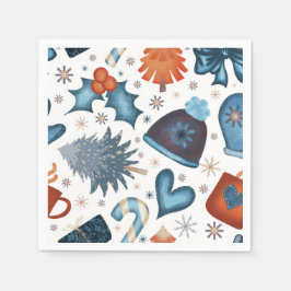 フェスティバル水彩冬クリスマスパターン スタンダードカクテルナプキン