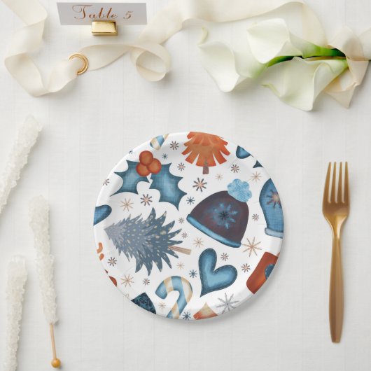 フェスティバル水彩冬クリスマスパターン ペーパープレート (ウェディング)