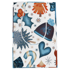 フェスティバル水彩冬クリスマスパターン ミディアムペーパーバッグ