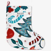 フェスティバル水彩冬クリスマスパターン ラージクリスマスストッキング (正面)