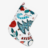 フェスティバル水彩冬クリスマスパターン ラージクリスマスストッキング (正面 (吊り時))