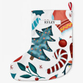 フェスティバル水彩冬クリスマスパターン ラージクリスマスストッキング (裏面)