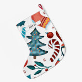 フェスティバル水彩冬クリスマスパターン ラージクリスマスストッキング (裏面 (吊り時))