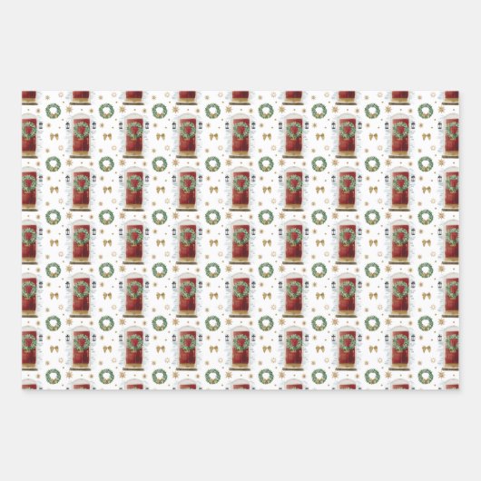 フェスティバル水彩赤いフロントドアパターン ラッピングペーパーシート (正面3)