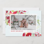 フェスティバル水彩赤ポインセチア写真クリスマス シーズンカード (正面)