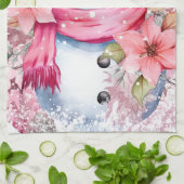 フェスティバル水色クリスマスピンク雪だるま キッチンタオル (折り畳み)